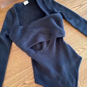A&F Womens Black Ribbed Wrap front bodysuit